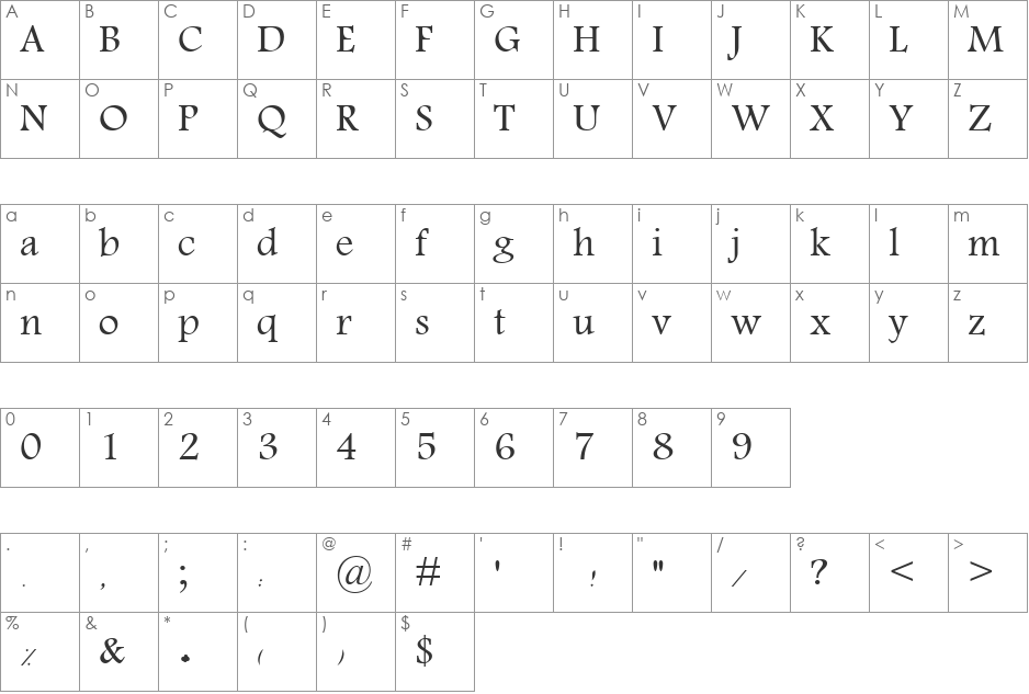 Damas font character map preview