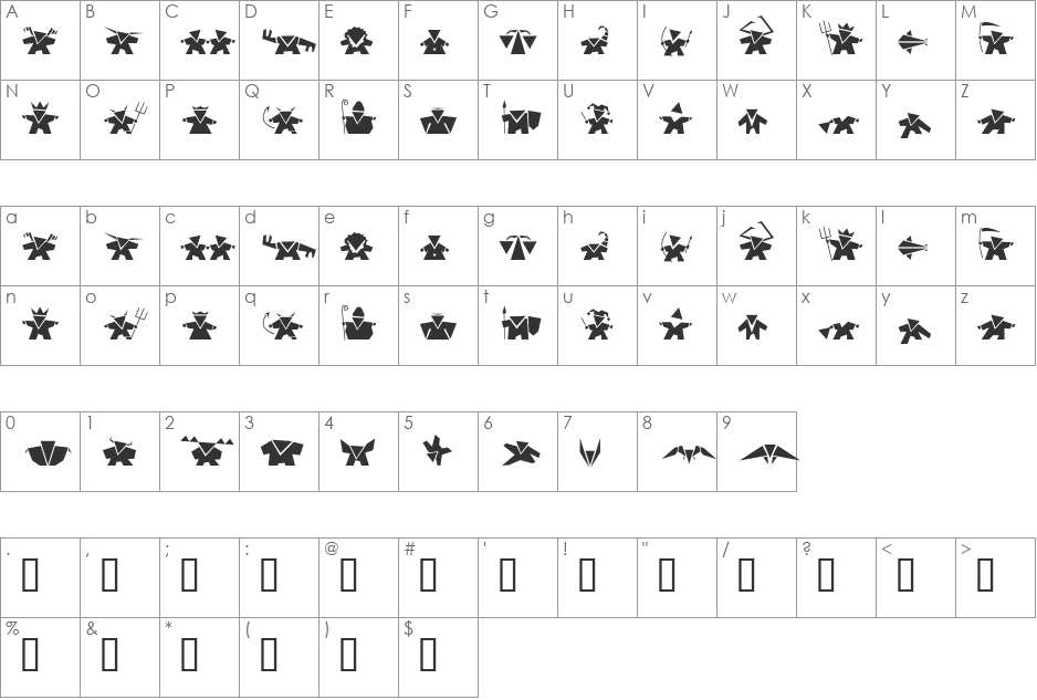 Damgram font character map preview