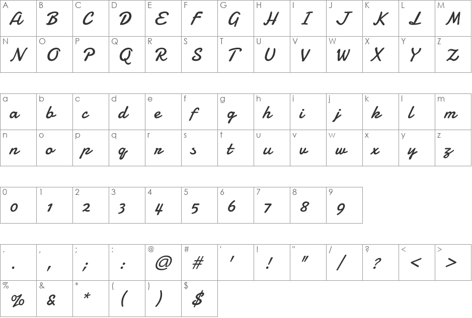 Damion font character map preview