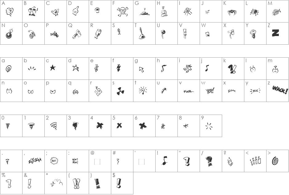 DammnedDingbats font character map preview
