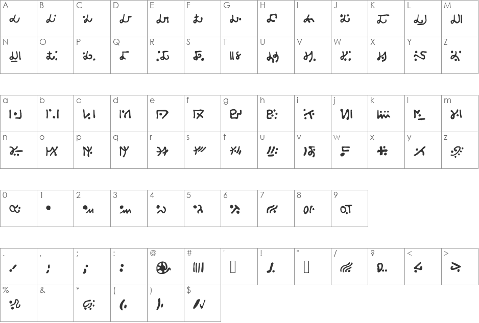 Alien_S font character map preview