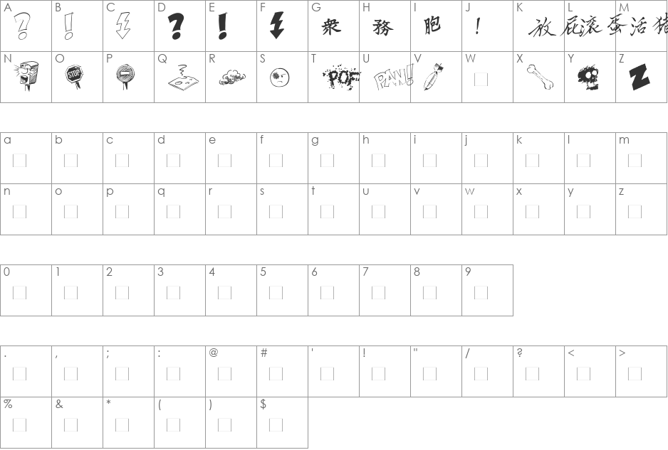 DammnedDingbats font character map preview