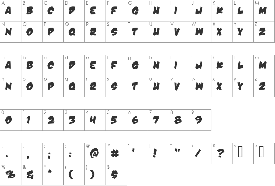 Damn Noisy Kids font character map preview