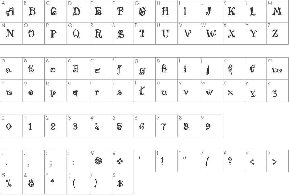 Damosel font character map preview