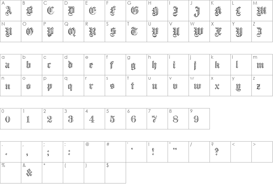 Dampfplatz font character map preview