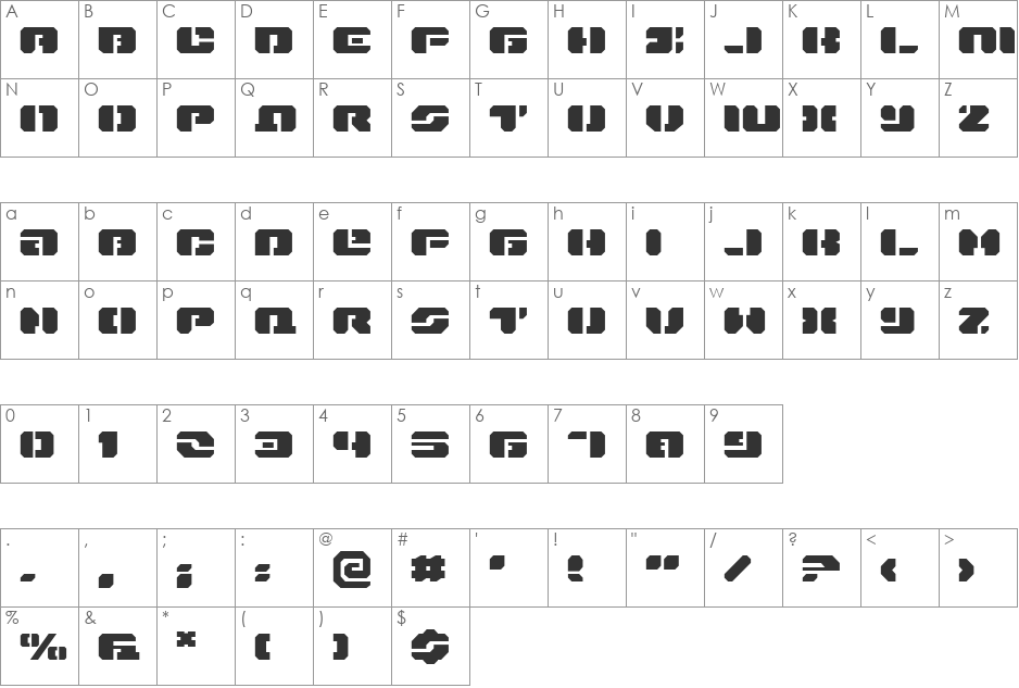 Dan Stargate Extra-expanded font character map preview