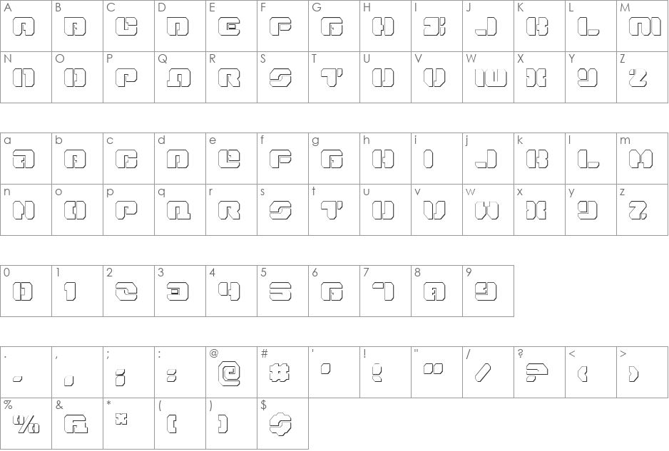 Dan Stargate Outline font character map preview