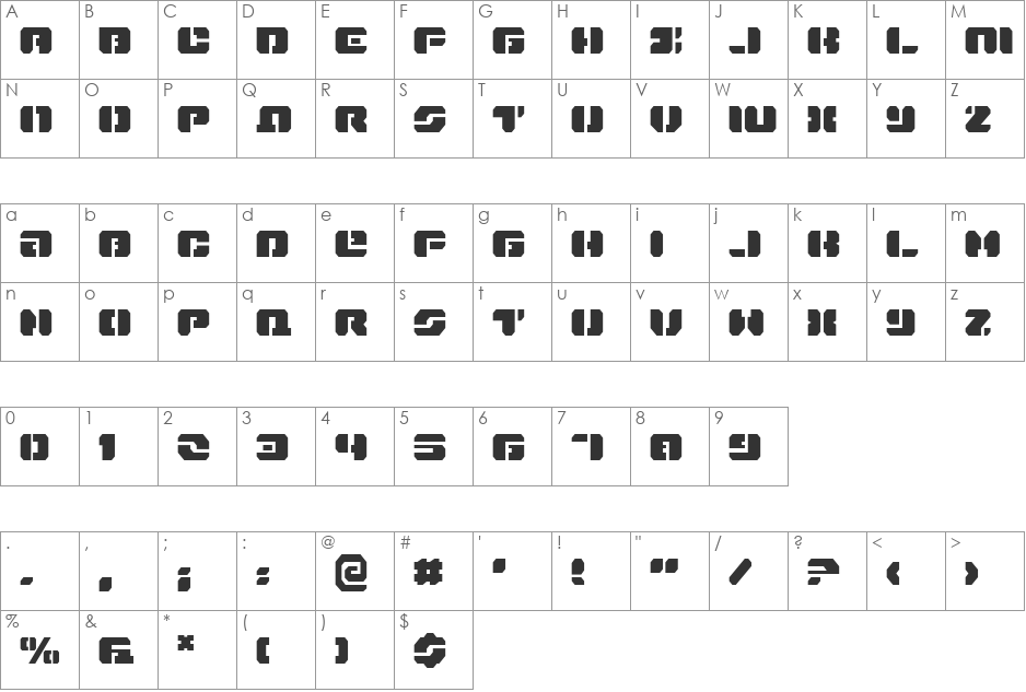 Dan Stargate Pro Italic font character map preview