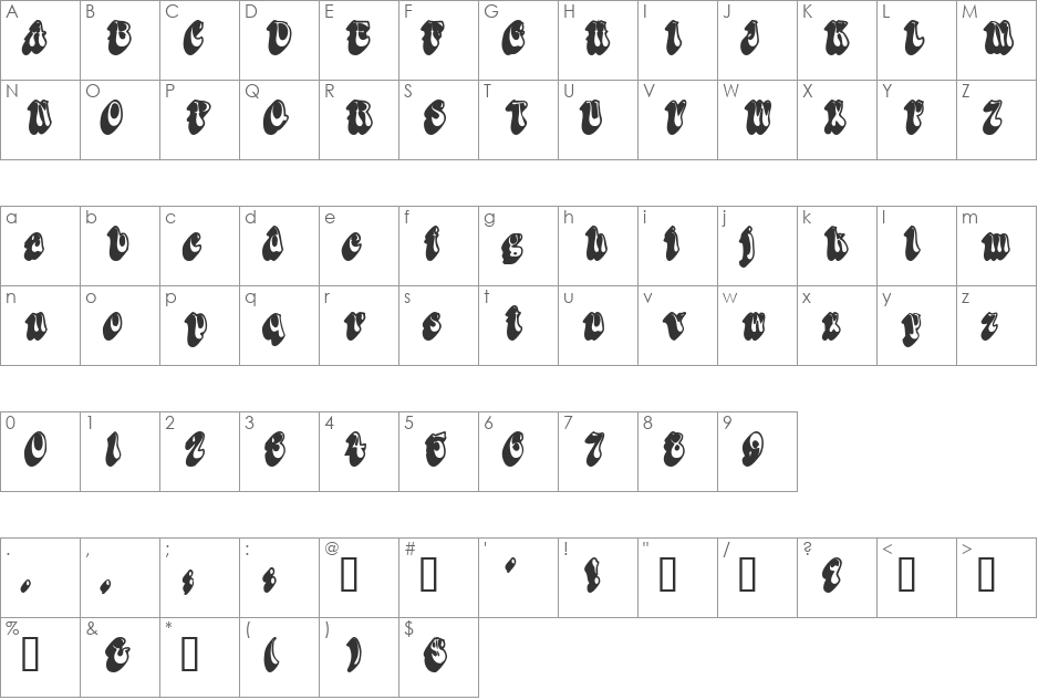 DanabelShadowSSK font character map preview