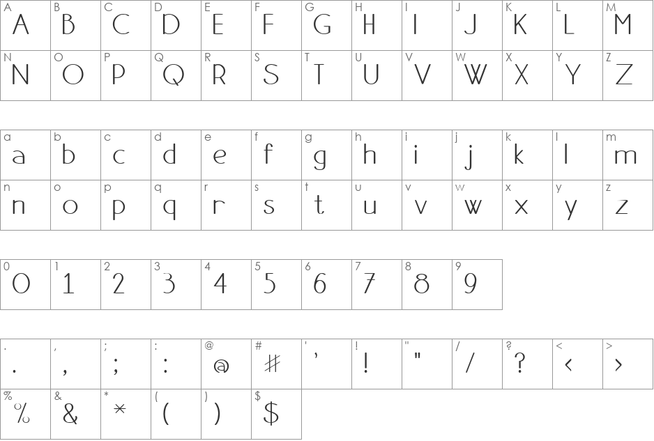 Danae font character map preview