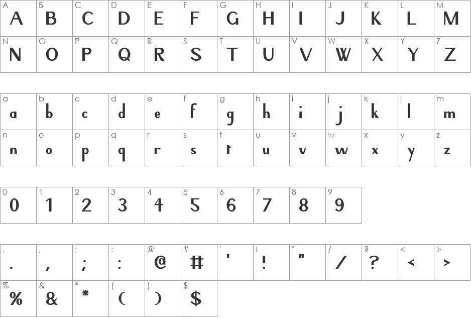 Danaii font character map preview