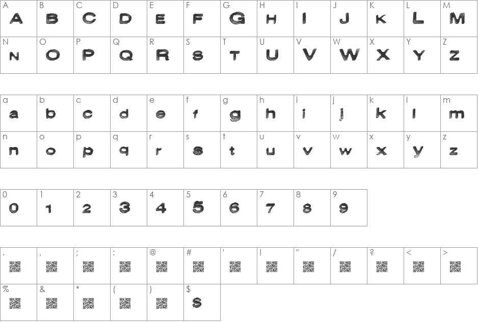 DanceAway font character map preview