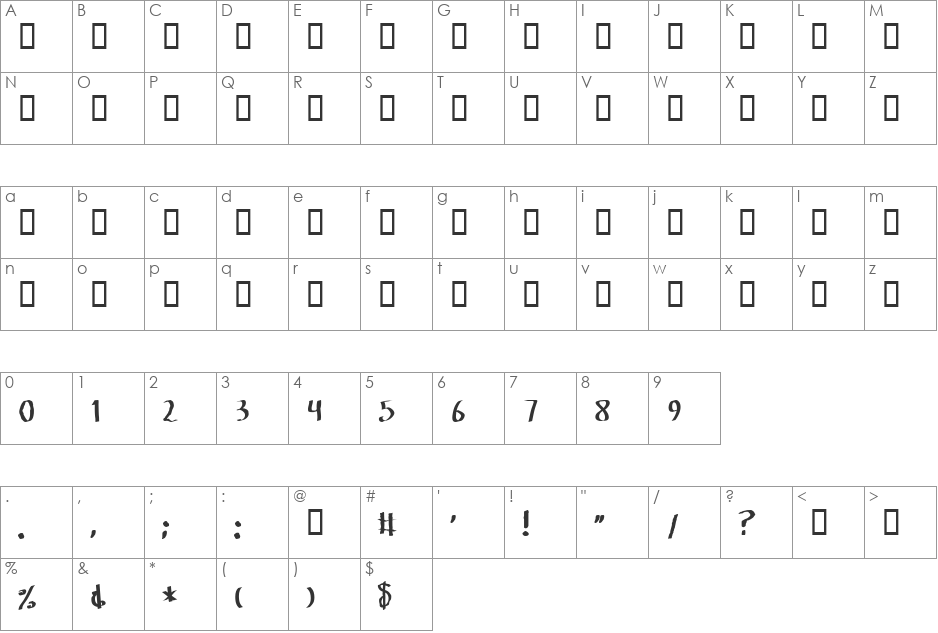 Alima font character map preview