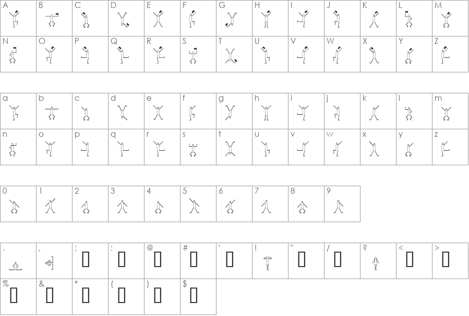 Dancingmen font character map preview