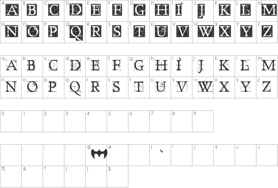 DancingVampyrish font character map preview