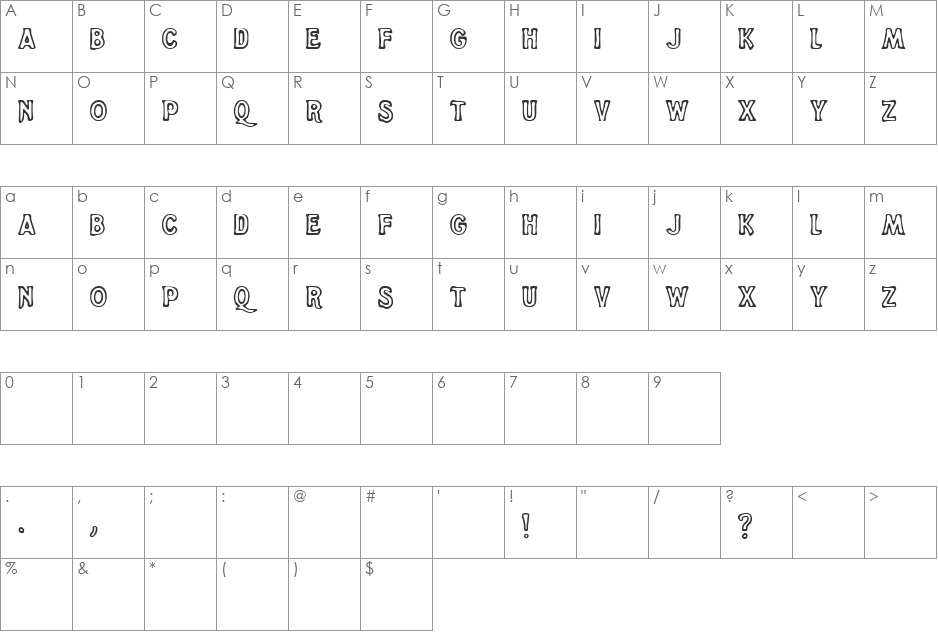 Dandelion TextOnly Hollow font character map preview