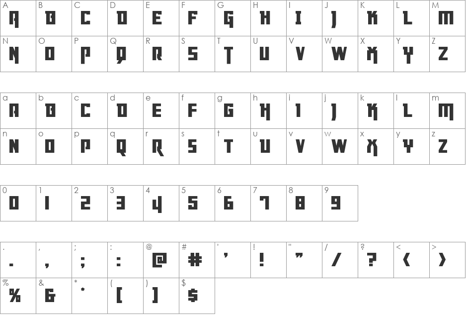 Danger Flight Leftalic font character map preview