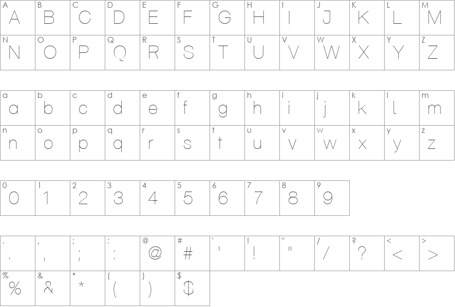 Aliquam font character map preview