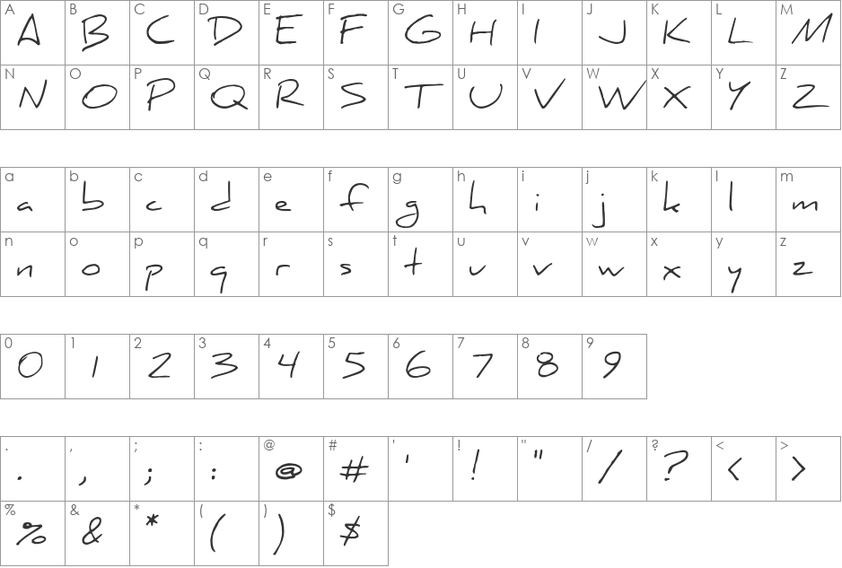 Daniel font character map preview