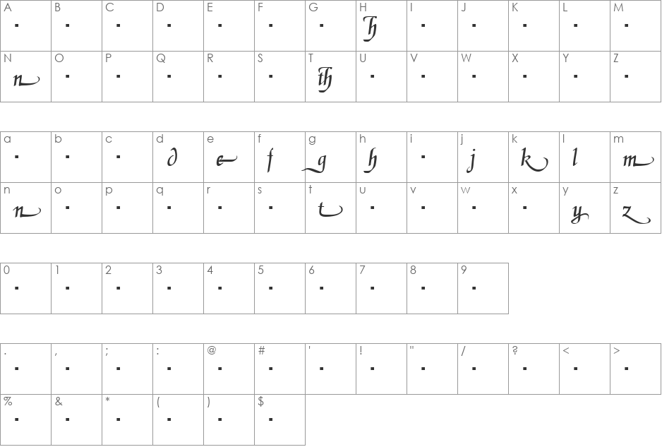 DanielaAlternates font character map preview