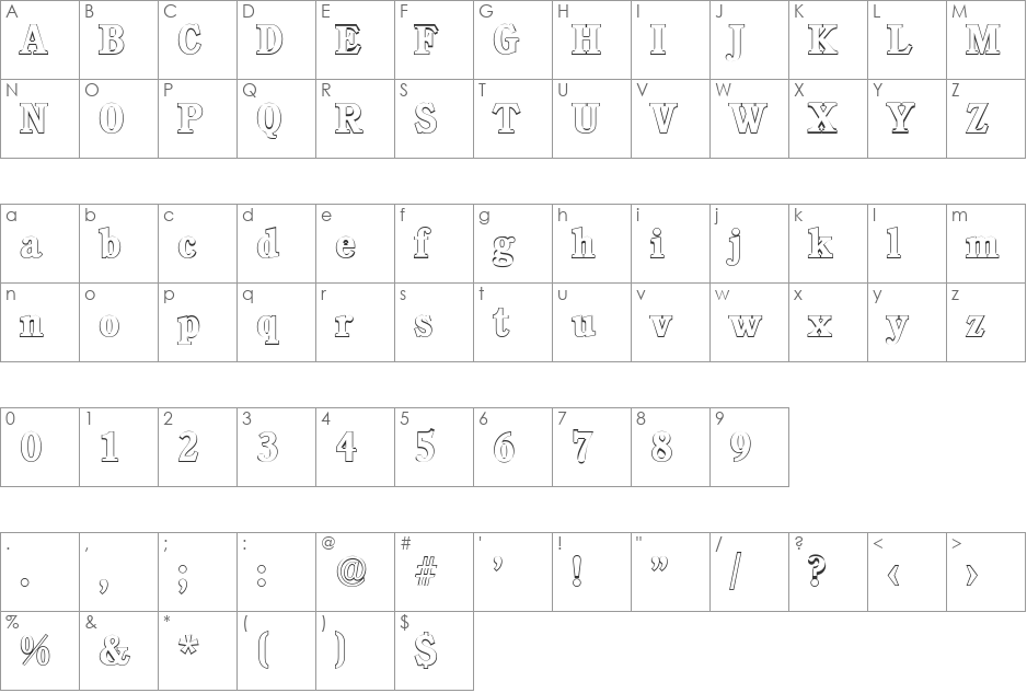 DanielBeckerOutline font character map preview