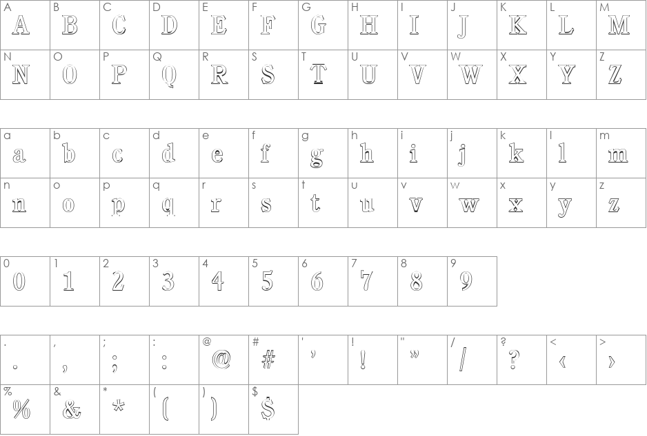 DanielBeckerOutline font character map preview