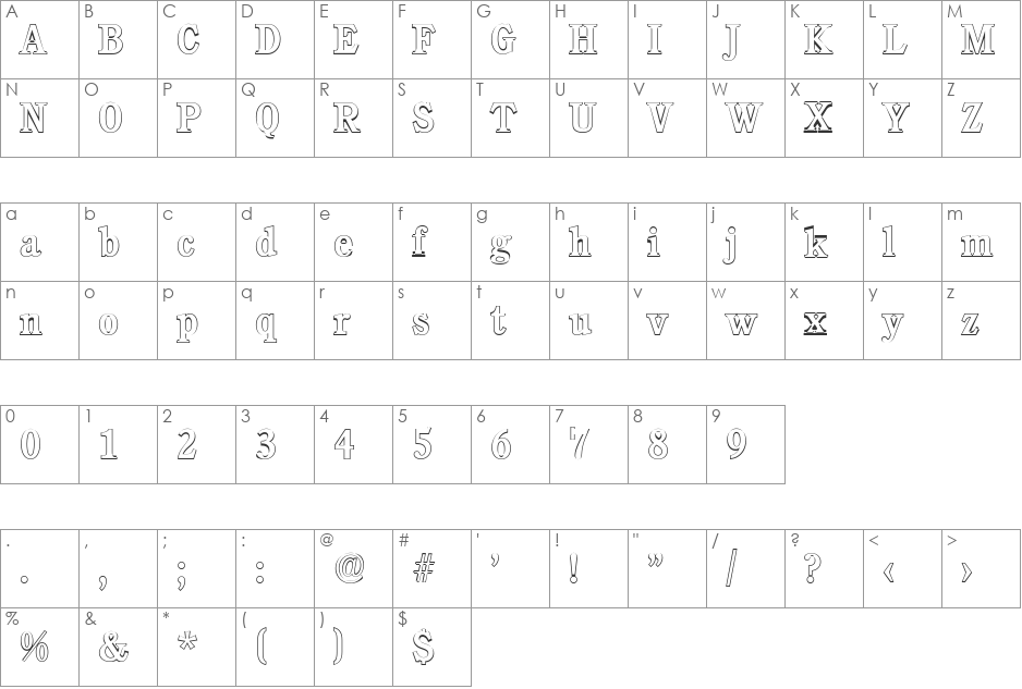DanielBeckerOutline-Medium font character map preview