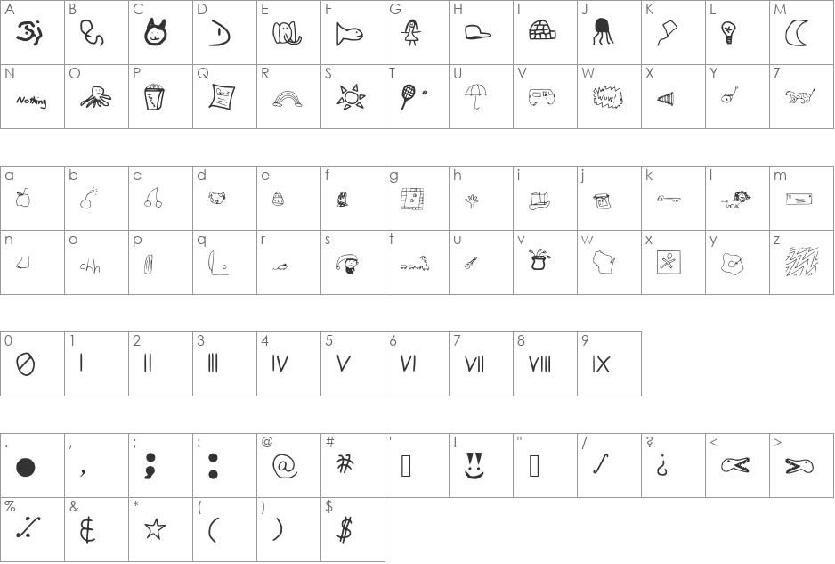 Daniel_s_Dingbat_Font font character map preview