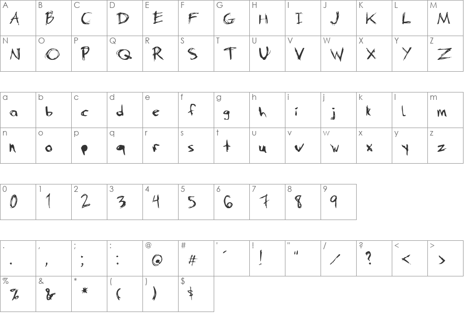 DANimal font character map preview