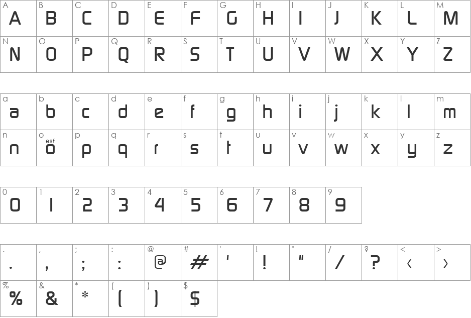 Danley font character map preview