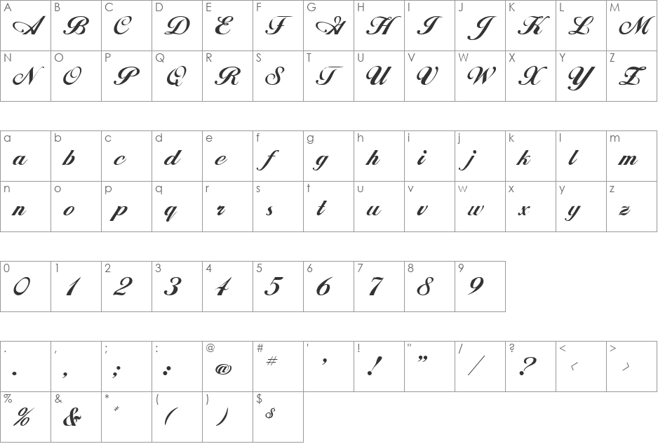 Alison font character map preview