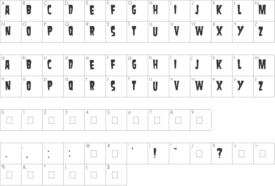 Danzig font character map preview