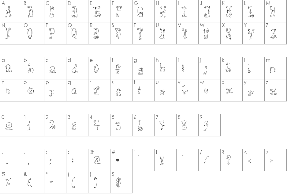 Danzin font character map preview