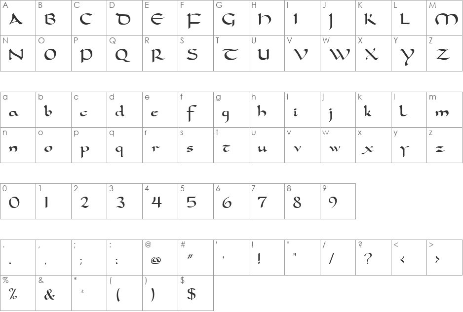 Daphne font character map preview