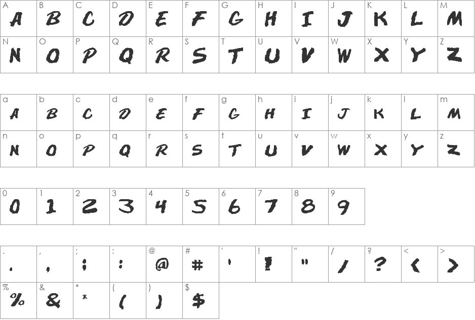 DARE font character map preview