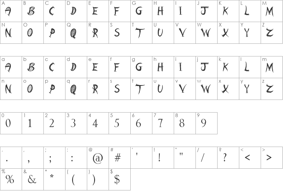 Dark Adventures font character map preview