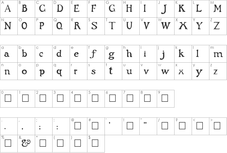 Dark Ages font character map preview