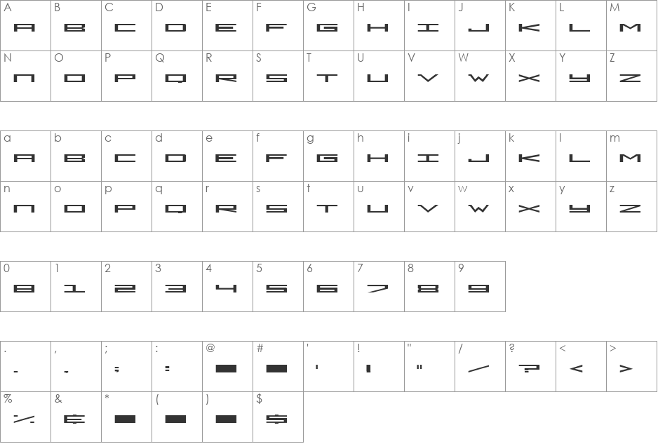 Dark Empire font character map preview