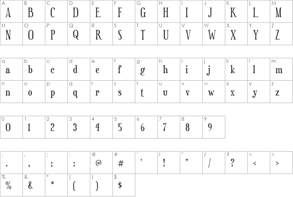 Dark Euphorigenic font character map preview