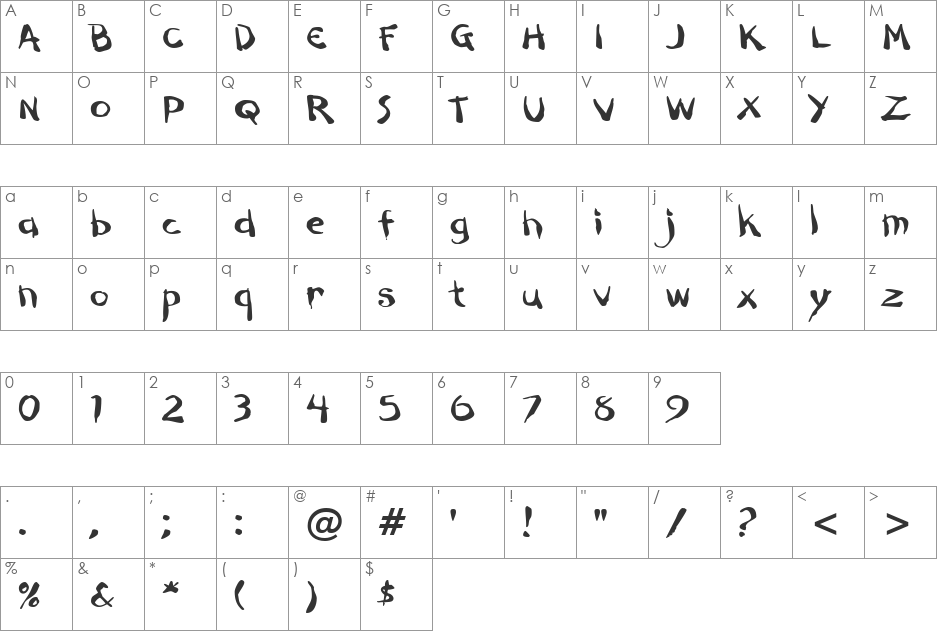 Dark Half BTN Ext font character map preview