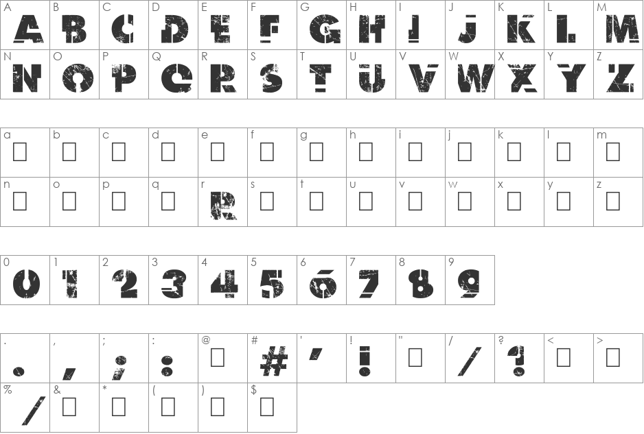 Dark Net Warrior font character map preview