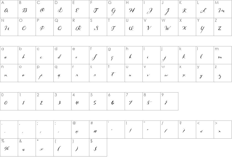 Dark Roast font character map preview