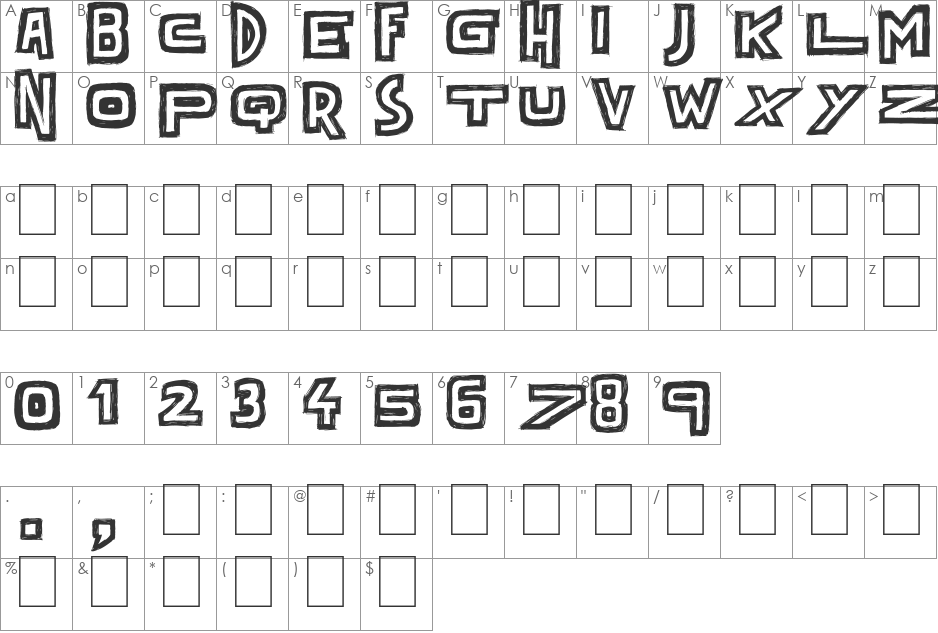 Dark Times font character map preview