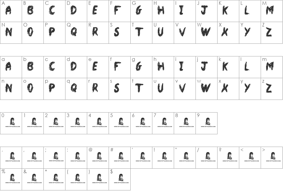 Dark World font character map preview