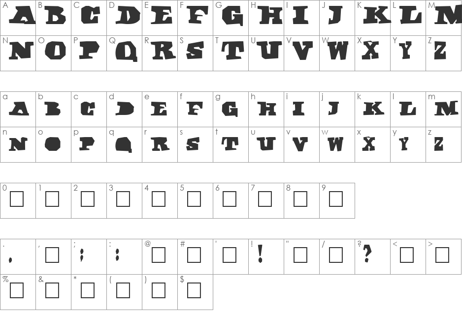 DarkBlack font character map preview
