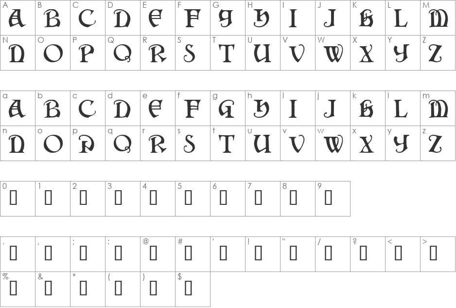 Darkenstone font character map preview