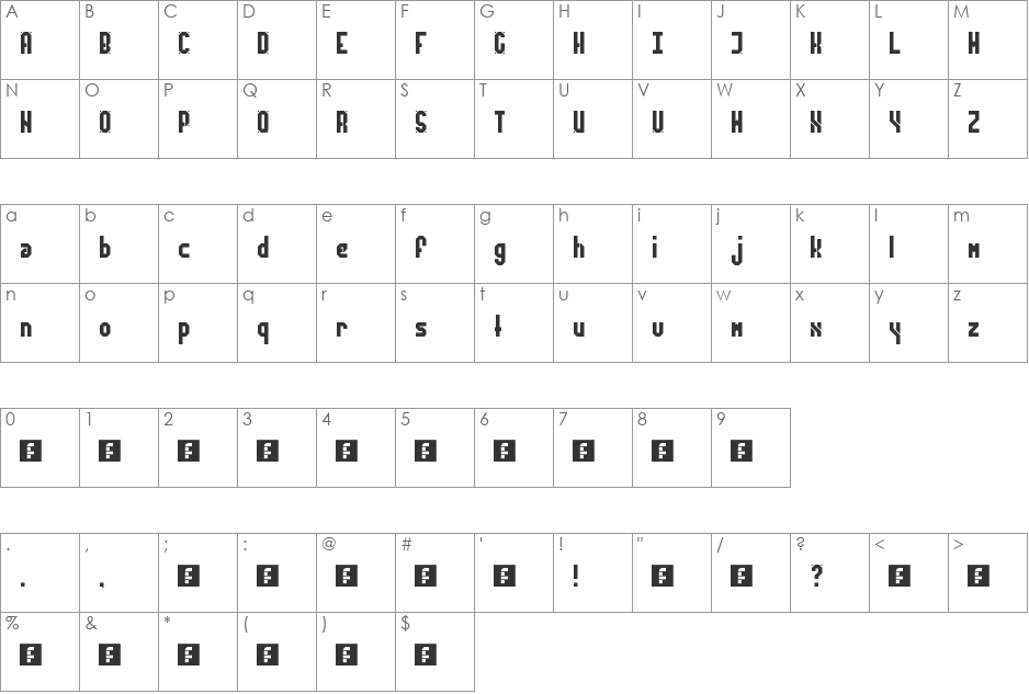 Darkfonted font character map preview
