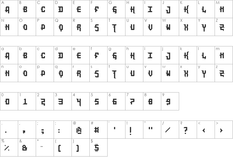 DarkPix font character map preview
