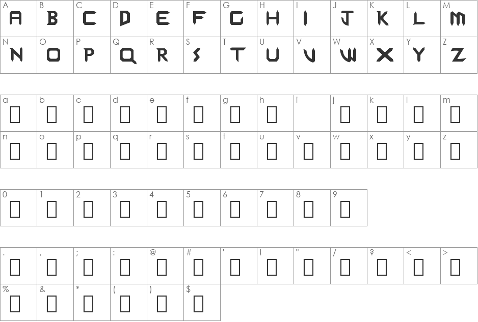 Darkstar font character map preview