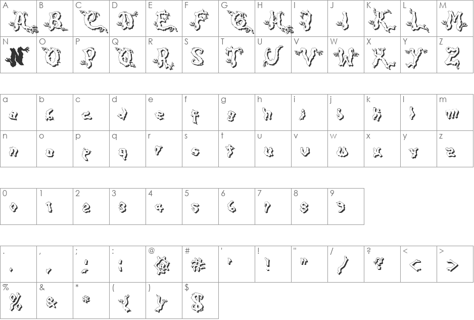 Darkwood Shad2 font character map preview